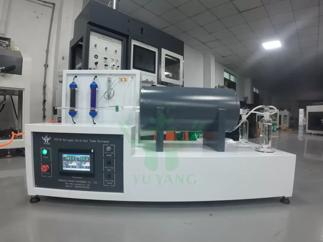 Teste de corrosão da combustão de cabos de gás halógenos com sistema de medição da condutividade do pH conforme com a norma IEC 60754 e equipado com fixadores de aço inoxidável e sistemas elétricos ajustáveis