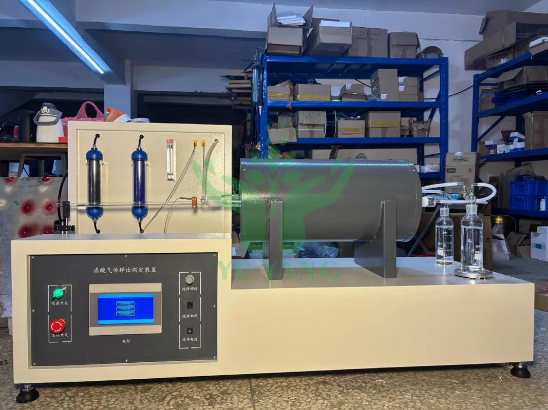 Teste de corrosão da combustão de cabos de gás halógenos com sistema de medição da condutividade do pH conforme com a norma IEC 60754 e equipado com fixadores de aço inoxidável e sistemas elétricos ajustáveis