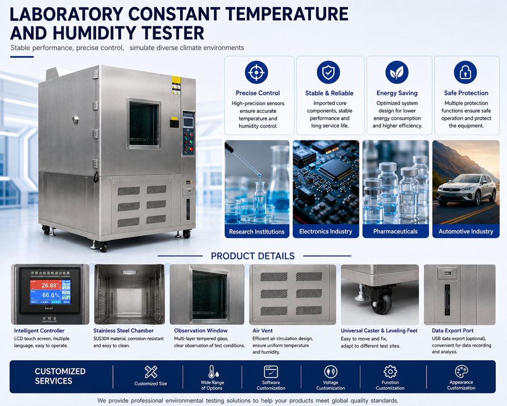 Câmara Climática Programável de Alta Precisão 220V para Gabinete de Teste Máquina de Temperatura e Umidade Constante de 1 Ano