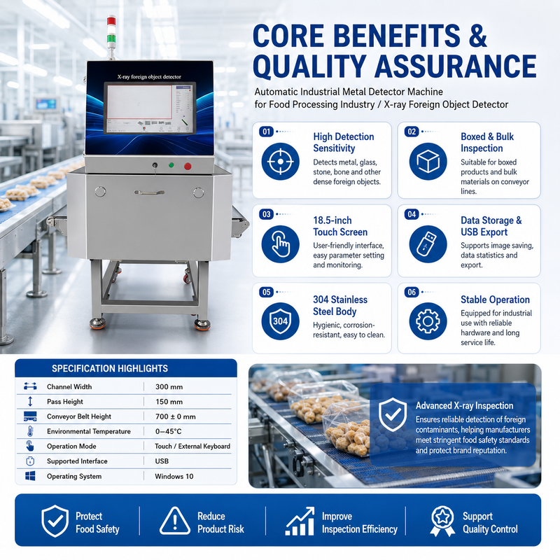 Industrial X-Ray Foreign Object Detection Equipment for Food Processing Line Metal and Non-Metal Contaminant Inspection